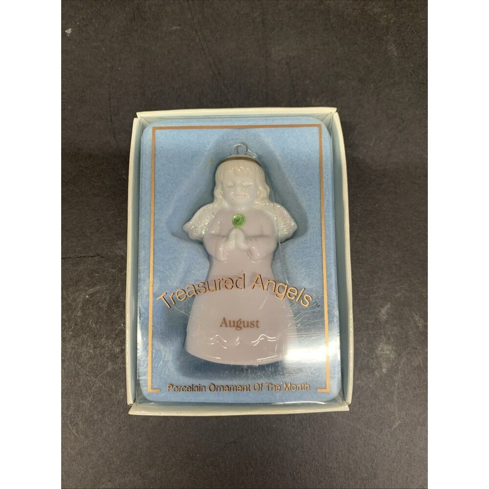 Russ Treasured Angels August Peridot Birthstone Porcelain Christmas Ornament MIB